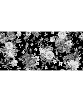 Papier peint en fibre de verre pour mur de salle de bain INKABNA1902-1 fleurs blanches sur fond noir
