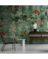 Papier peint en fibre de verre pour mur de salle de bain INKTMPQ1902-1 fleurs sur fond vert