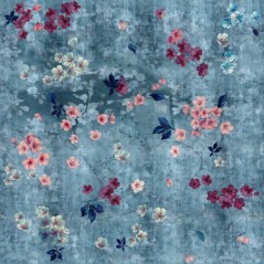 Papier peint en fibre de verre pour mur de salle de bain INKTMPQ1901-1 fleurs sur fond bleu