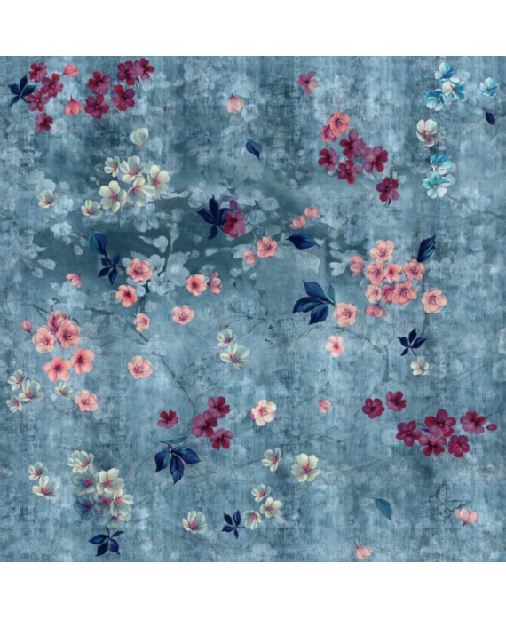Papier peint en fibre de verre pour mur de salle de bain INKTMPQ1901-1 fleurs sur fond bleu