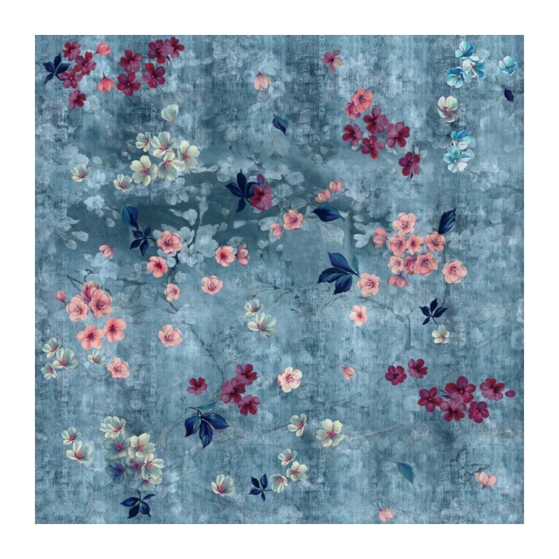 Papier peint en fibre de verre pour mur de salle de bain INKTMPQ1901-1 fleurs sur fond bleu