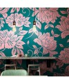 Papier peint en fibre de verre pour mur de salle de bain CHRYSAN_INKDNXU1503_AMB fleur rose sur fond vert