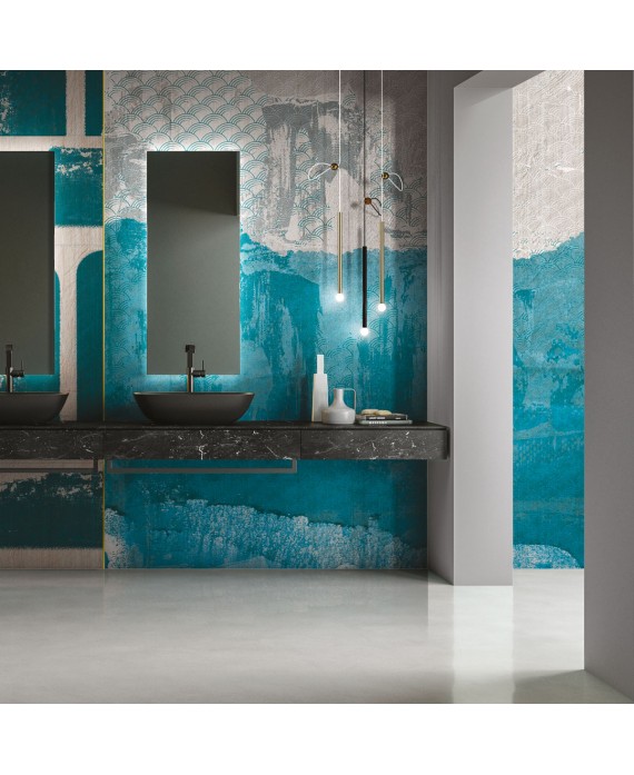 Papier peint en fibre de verre pour mur de salle de bain FITFUL_EQ_INKHYQD1901 bleu contemporain
