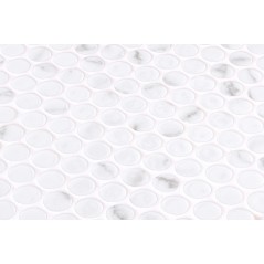 Emaux de verre rond imitation marbre blanc mat et brillant d:19mm sur plaque de 28.5x28.5cm sol et mur onipenny venato white