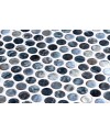 Emaux de verre rond mélange de gris et bleu irridisé brillant d:19mm sur plaque de 28.5x28.5cm onipenny arrecife iridis grey