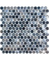 Emaux de verre rond mélange de gris et bleu irridisé brillant d:19mm sur plaque de 28.5x28.5cm onipenny arrecife iridis grey
