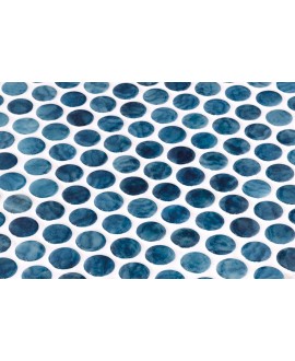 Emaux de verre rond mélange de bleu brillant d:19mm sur plaque de 28.5x28.5cm onipenny arrecife blue