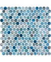 Emaux de verre rond mélange de bleu brillant d:19mm sur plaque de 28.5x28.5cm onipenny kara blue