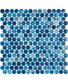 Emaux de verre rond mélange de bleu brillant d:19mm sur plaque de 28.5x28.5cm onipenny saona