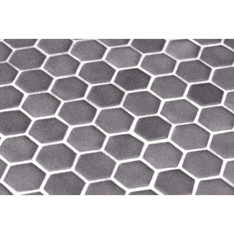 Emaux de verre hexagonal gris mat sur plaque de 30.1x29cm onxstoneglass grey