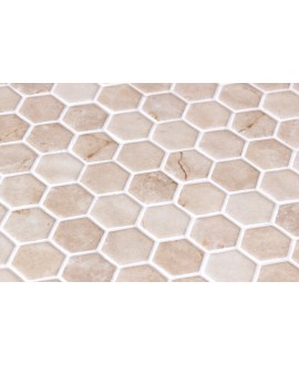 Emaux de verre hexagonal imitation marbre beige mat sur plaque de 30.1x29cm sol et mur onxmarfil