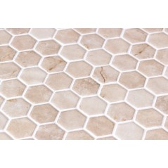 Emaux de verre hexagonal imitation marbre beige mat sur plaque de 30.1x29cm sol et mur onxmarfil