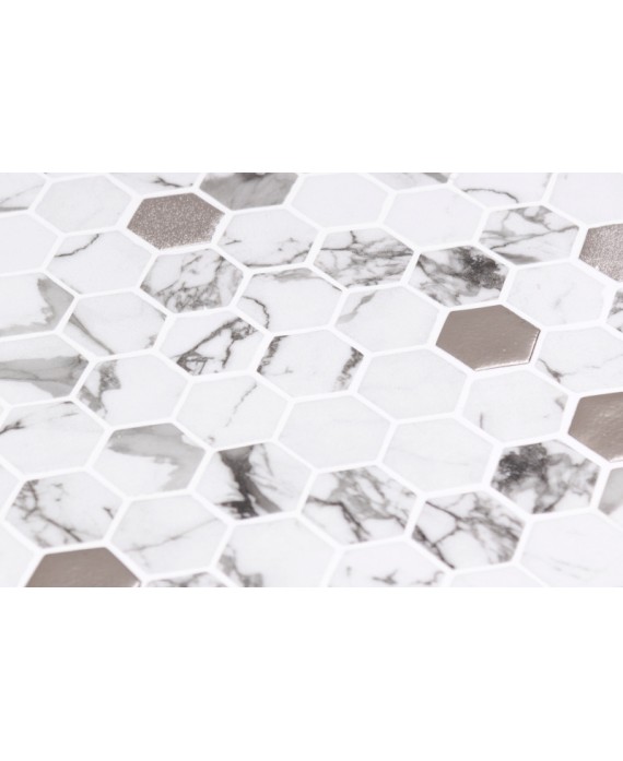 Emaux de verre hexagonal melange de marbré, argent sur plaque de 30.1x29cm mur onxhabana copper