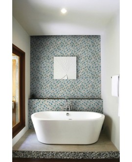 Emaux de verre hexagonnal melange de blanc, decor nacré, bleu sur plaque de 30.1x29cm mur blend seagreen