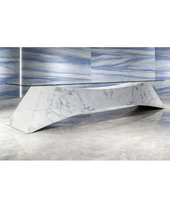 Carrelage imitation marbre bleu brillant, faible épaisseur 6mm, 75x75cm et 75x150cm sol et mur ariosmacaubas azul