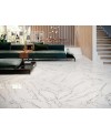 Carrelage imitation marbre blanc veiné de noir poli brillant, salon, XXL 98x98cm rectifié, Porce1857 Loira