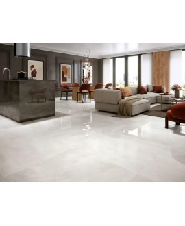 Carrelage imitation marbre blanc poli brillant, salon, XXL 98x98cm rectifié, Porce1846 white