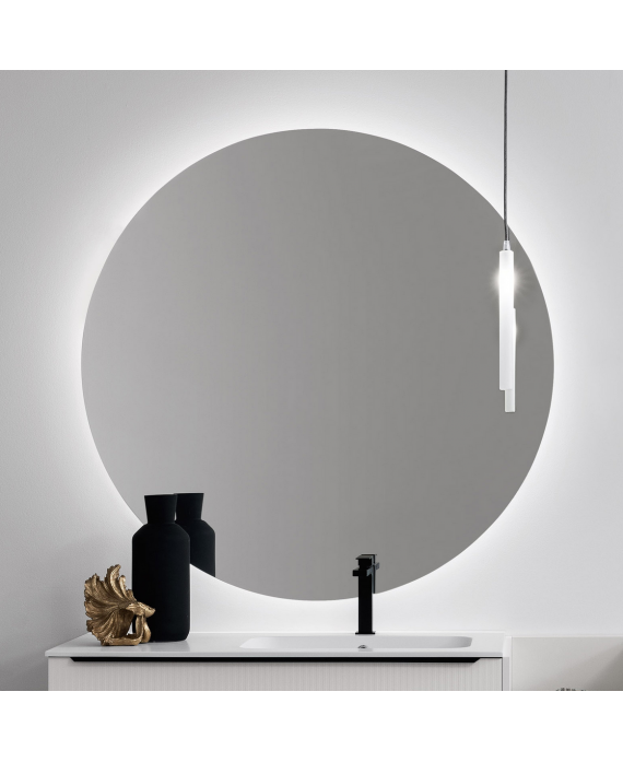 Miroir salle de bain suspendu, rond avec éclairage épaisseur 2.2cm diametre 105cm, 120cm, 140cm comsfera