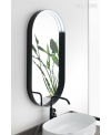 Miroir salle de bain suspendu, ovale 50x100x6cm avec cadre noir et éclairage compkaph