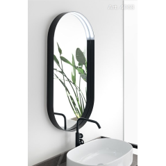 Miroir salle de bain suspendu, ovale 50x100x6cm avec cadre noir et éclairage compkaph