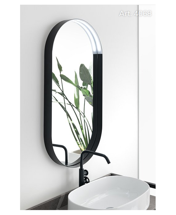 Miroir salle de bain suspendu, ovale 50x100x6cm avec cadre noir et éclairage compkaph