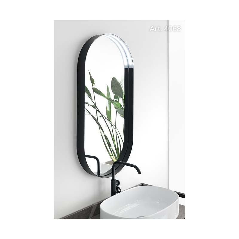 Miroir salle de bain suspendu, ovale 50x100x6cm avec cadre noir et éclairage compkaph