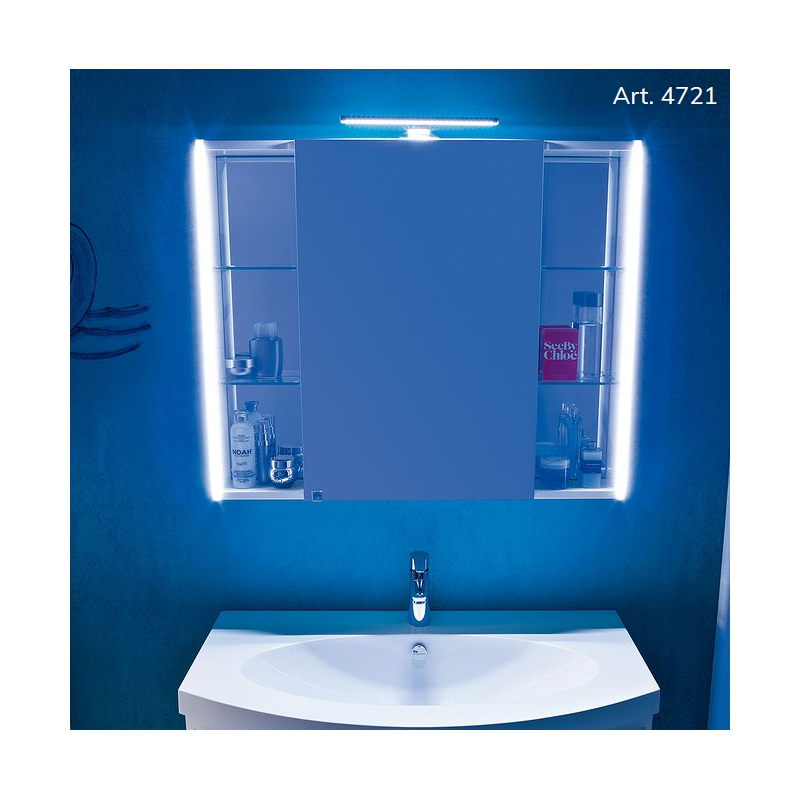 Miroir contemporain, lumineux salle de bain, avec porte, L 95cm, P 15cm, H 75cm, comp tail 4721.