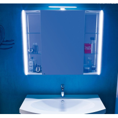 Miroir contemporain, lumineux salle de bain, avec porte, L 85cm, P 15cm, H 75cm, comp tail 4720.