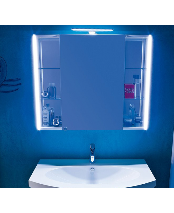 Miroir contemporain, lumineux salle de bain, avec porte, L 85cm, P 15cm, H 75cm, comp tail 4720.