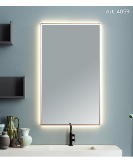 Miroir contemporain rectangulaire vertical éclairage à led, cadre finition cuivre L 70cm, P 5.5cm, H 120cm, comp screen3.