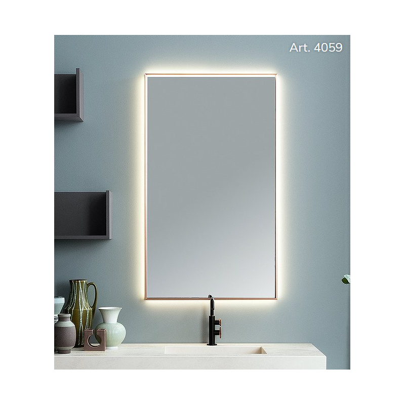 Miroir contemporain rectangulaire vertical éclairage à led, cadre finition cuivre L 70cm, P 5.5cm, H 120cm, comp screen3.