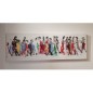Peinture moderne, tableau contemporain figuratif, acrylique sur toile 150x50cm représentant des hommes qui marchent en couleur