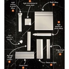 Cimaise droite 5x15cm, angle cimaise dte 5x5cm, cimaise moulurée 5x15cm, plinthe lilloise 15x15cm D lavande brillant