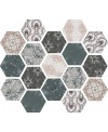 Carrelage hexagonal décor patchwork tomette 10x11cm antirépant R10 sol et mur apemontmartre mix