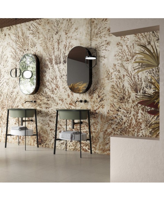 Papier peint vinyle pour mur de salle de bain DENTRITUS_INKTOOK2001, fleurs beiges