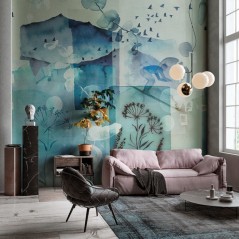 Papier peint vinyle pour mur de salle de bain INVERNO_INKNINP20 montagne bleue