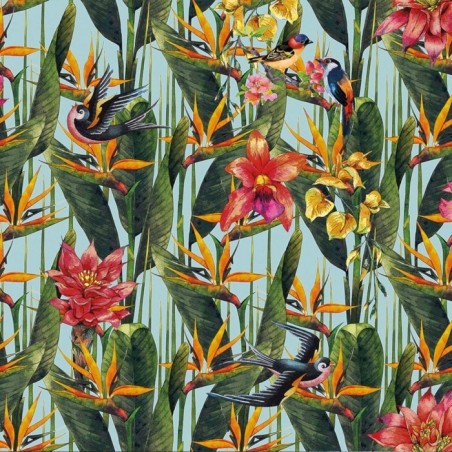 Papier peint vinyle pour mur de salle de bain STERLIZIA_INKKLMN1901 oiseaux et fleurs