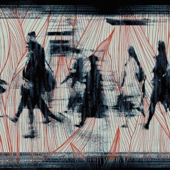 Papier peint vinyle pour mur de salle de bain WALKING_INKKESR2001 hommes qui marchent