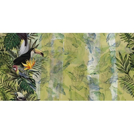 Papier peint vinyle pour mur de salle de bain IQUITOS_INKSPVI2001 oiseaux sur fond vert