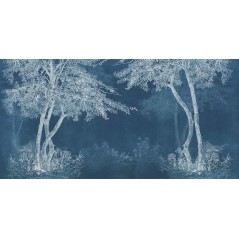Papier peint vinyle pour mur de salle de bain INKDVWU1901-1 arbre blanc sur fond bleu