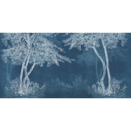 Papier peint vinyle pour mur de salle de bain INKDVWU1901-1 arbre blanc sur fond bleu