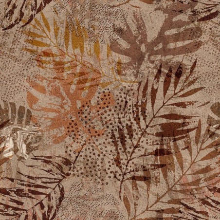 Papier peint vinyle pour mur de salle de bain INKWVCE1901 feuille brune sur fond beige