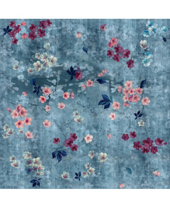 Papier peint vinyle pour mur de salle de bain INKTMPQ1901-1 fleurs sur fond bleu