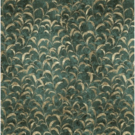 Papier peint vinyle pour mur de salle de bain goldenwall_follie_minim_inkiolr18 feuille dorée sur fond vert