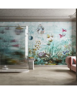 Papier peint vinyle pour mur de salle de bain HAOMA_INKAENQ19 aquarium