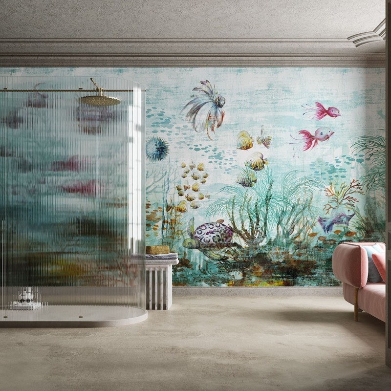 Papier peint vinyle pour mur de salle de bain HAOMA_INKAENQ19 aquarium