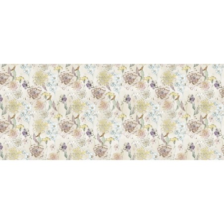 Papier peint vinyle pour mur de salle de bain INFUSE_INKXMTQ1901 fleurs sur fond beige
