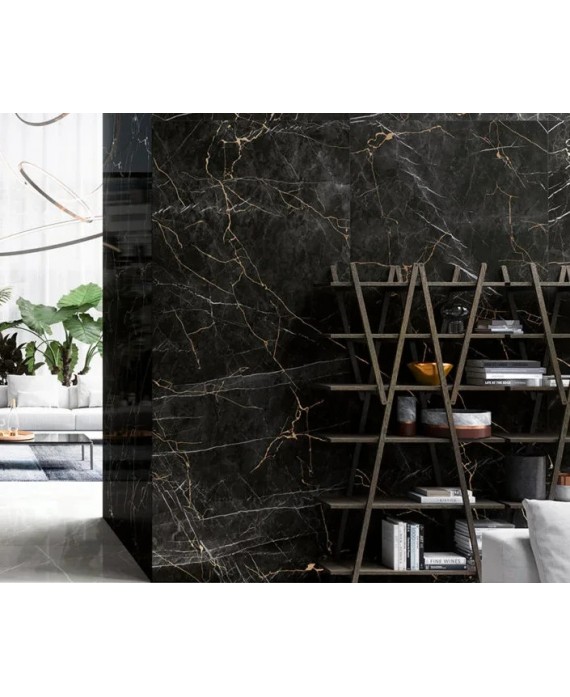 Carrelage imitation marbre noir zébré de blanc mat rectifié 60x60cm, 75x75cm, 75x150cm refmarquinia