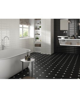 Carrelage salle de bain octogone noir mat 20x20cm avec cabochon noir ou blanc 5x5cm apeeight black