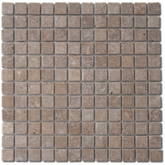 Mosaique salle de bain D travertin noce 2.3x2.3cm sur trame 30.5x30.5x1cm marron